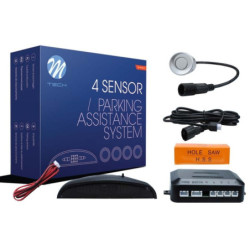 4-SENSOR PARKING ASSIST SYSTEM 4X 21,5MM  - SILVER DISPALY & CONNECTORS