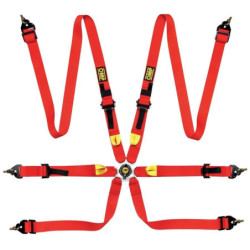 OMP HARNESS 6 POINTS FIRST 2&quot FIA 8853-2016 PULL UP - RED ADJUSTABLE STEEL