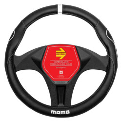 MOMO 014 SUPERGRIP BLACK-WHITE PU STEERING WHEEL COVER 36.5CM-37.9CM