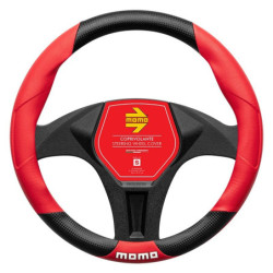 MOMO 016 TUNING STEERING WHEEL COVER BLACK-RED PU S 36.5CM-37.9CM
