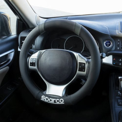 BLACK/GRAY FLAT BASE SPC STEERING WHEEL COVER 37CM CS10