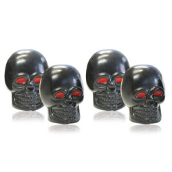 AIRCAPS VALVE CAP BLACK SKULL WITH RED EYES 4 PIECES